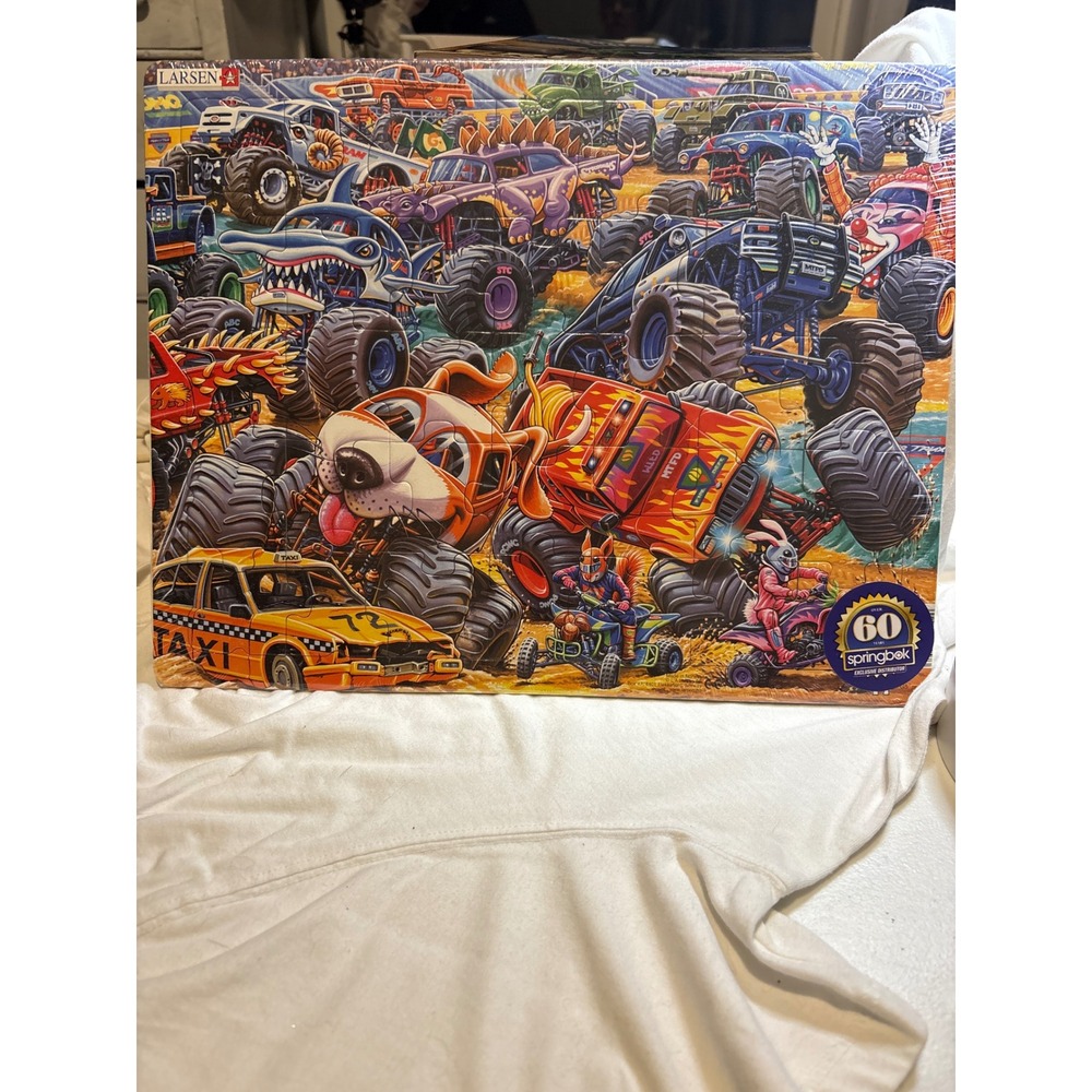 Larsen Monster Truck Race Tray Puzzle Springbok 41-07914 Made in Norway New